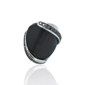 Superoro 18K White Gold Diamond Onyx Ring
